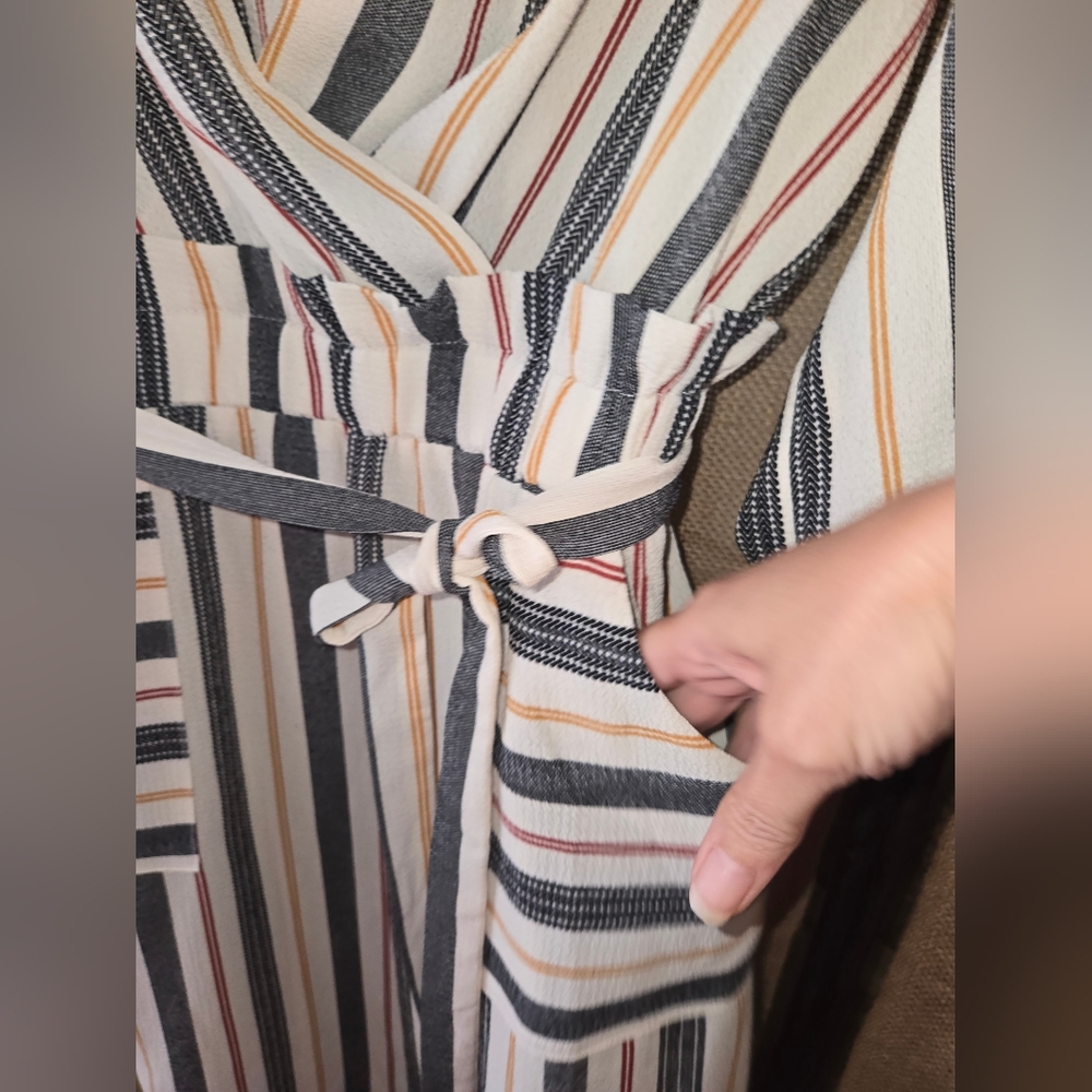 NWOT Women's Monteau Striped Wrap Dress with Belt And Pockets Size Medium - Picture 6 of 11